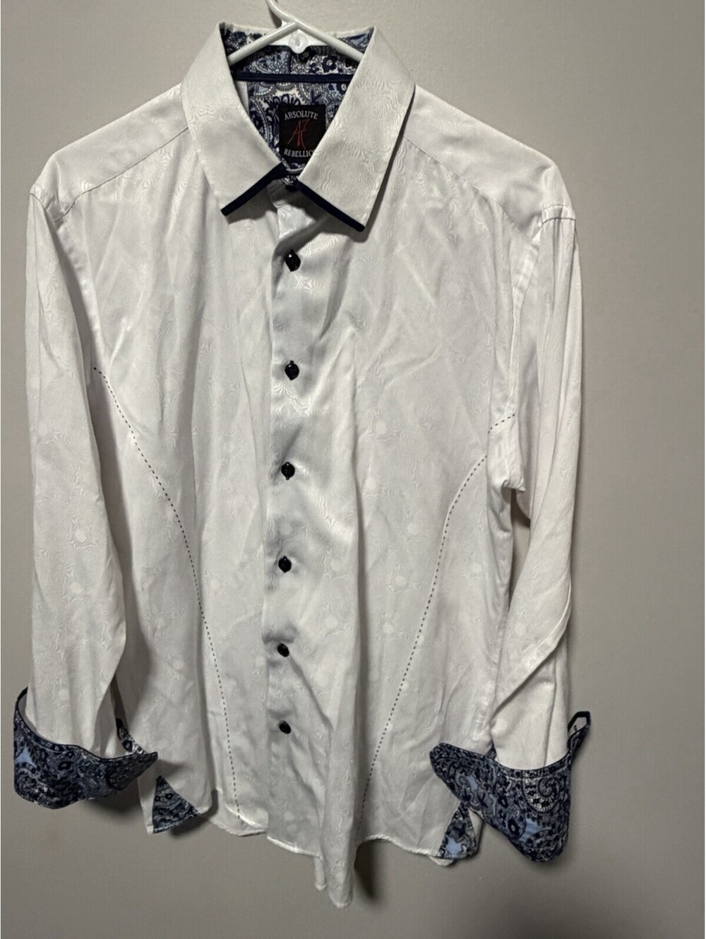 Absolute Rebellion Shirt Mens Large White with blue Slim Fit